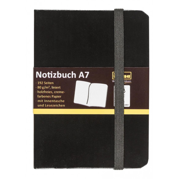 Notizbuch, DIN A7, 192 Seiten, 80 g/m², liniert, Hardcover, schwarz