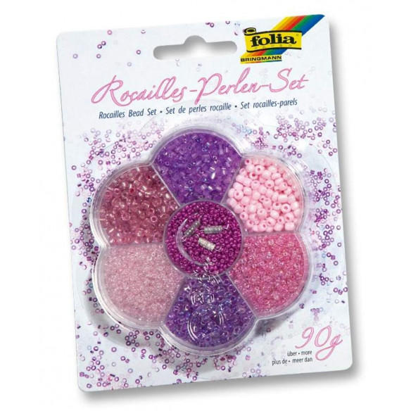 Folia Rocailles-Perlen-Set 90g Perlen, rosa/lila